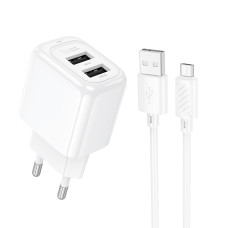 Сетевое зарядное устройство Hoco CS51A 2xUSB-A (12W · 2.4A) с кабелем USB-A – Micro-USB (White)