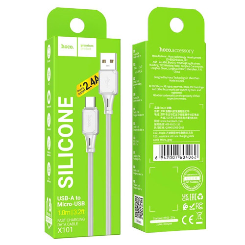 Кабель Hoco X101 USB-A – Micro-USB (1 м · 12W · 2.4A) (Gray)