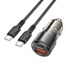 Автомобільний зарядний пристрій Borofone BZ20A Smart USB-A+USB-C (83W · 3A) з кабелем Type-C – Type-C (Black)
