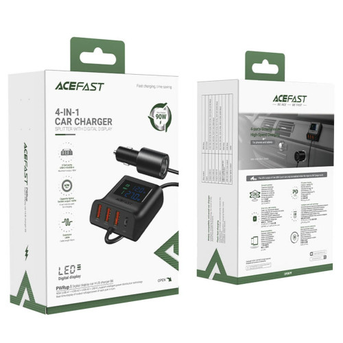 Автомобильное зарядное устройство Acefast B8 4xUSB-A+USB-C (90W · 3A) (Black)