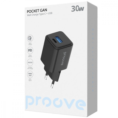 Сетевое зарядное устройство Proove Pocket Gan USB-A+USB-C (30W · 3A) (White)