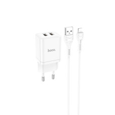 Сетевое зарядное устройство Hoco N25 2xUSB-A (10.5W · 2.1A) с кабелем USB-A – Lightning (White)