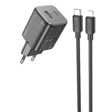 Сетевое зарядное устройство Hoco N41 USB-A+USB-C (20W · 3A) с кабелем Type-C – Lightning (Black)