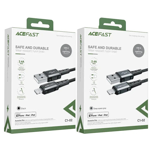 Кабель Acefast C1-02 USB-A – Lightning (1.2 м · 12W · 2.4A) (Black)