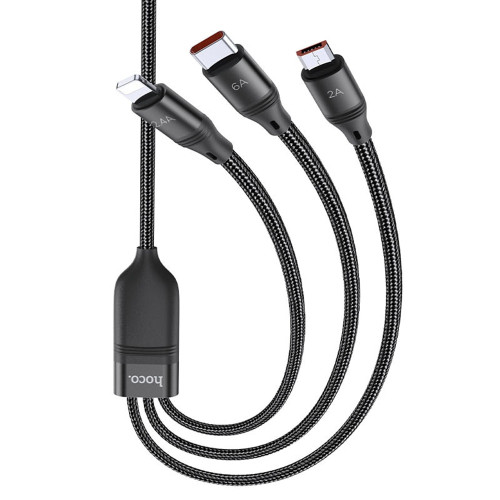 Кабель Hoco U104 Ultra charging 3-в-1 USB-A – Lightning/Micro-USB/Type-C (1.2 м · 66W · 6A) (Black)