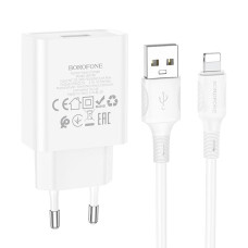 Мережевий зарядний пристрій Borofone BA74A USB-A (10.5W · 2.1A) з кабелем USB-A – Lightning (White)