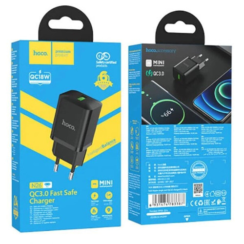 Сетевое зарядное устройство Hoco N26 USB-A (18W · 3A) (Black)