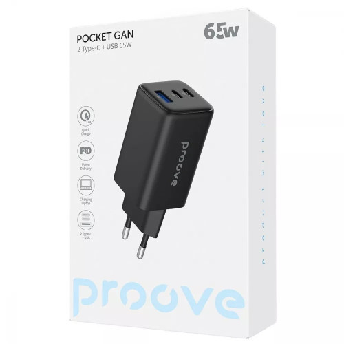 Сетевое зарядное устройство Proove Pocket Gan USB-A+2xUSB-C (65W · 3A) (Black)