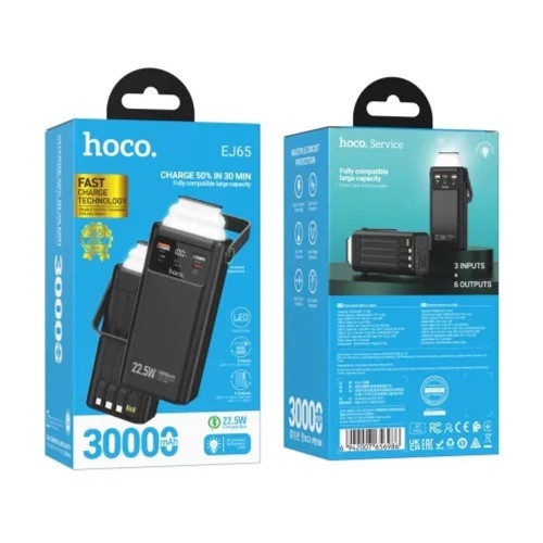 Повербанк Hoco EJ65 High 22.5W з кабелем 4в1 (30000 mAh) (Black)