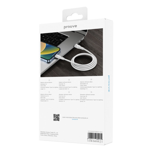 Кабель Proove Soft Silicone Type-C – Lightning (1 м · 27W · 3A) (White)
