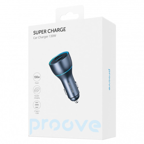 Автомобильное зарядное устройство Proove Super Charge USB-A+2xUSB-C (130W · 5A) (Metal Gray)