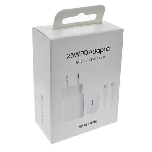 Мережевий зарядний пристрій Samsung EP-TA800 USB-C retail packing (25W · 3A) з кабелем Type-C – Type-C (Service) (White)
