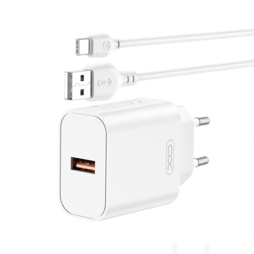 Мережевий зарядний пристрій XO CE33 (18W · 3A) з кабелем USB-A – Type-C (White)