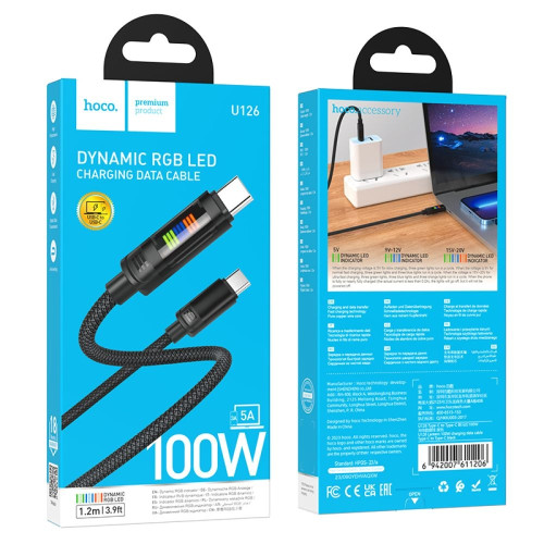 Кабель Hoco U126 Type-C – Type-C (1.2 м · 100W · 3A) (Black)