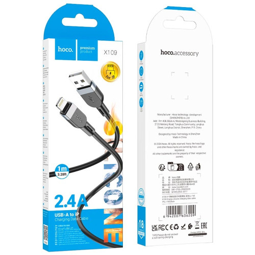 Кабель Hoco X109 USB-A – Lightning (1 м · 12W · 2.4A) (Black)
