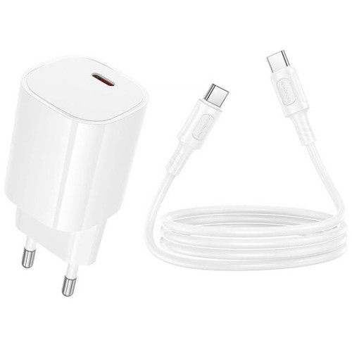 Сетевое зарядное устройство Borofone BA103A USB-C (20W · 3A) с кабелем Type-C – Type-C (White)