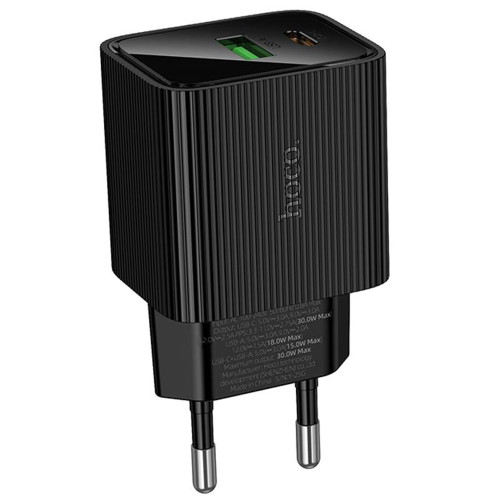 Сетевое зарядное устройство Hoco CS84A USB-A+USB-C (30W · 3A) (Black)