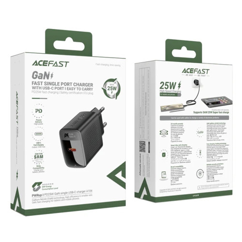 Сетевое зарядное устройство Acefast A104 USB-C (25W · 3A) (Black)