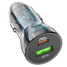 Автомобильное зарядное устройство Hoco Z47A Transparent USB-A+USB-C (30W · 3A) (Black)