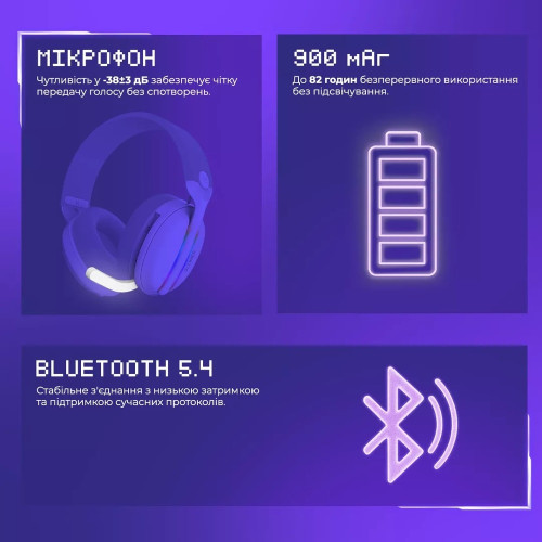 Наушники Bluetooth Proove Gaming Glimmer (APP) (Black/Purple)