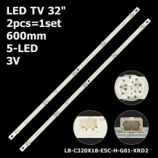 Пряма підсвітка для телевізора Changhong 32″ 32CE2215HZ (2 планки по 600 мм, 5 LED, лінза 15,5 мм, 3 В)