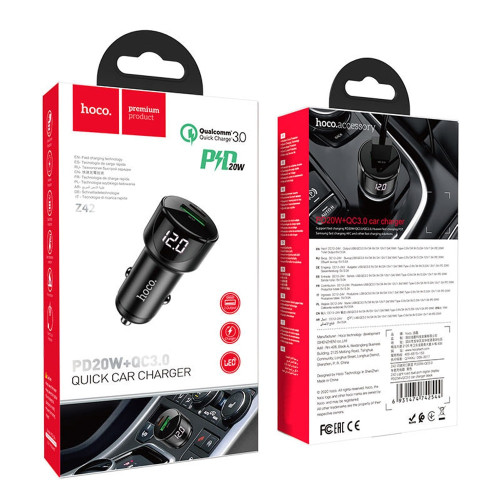 Автомобільний зарядний пристрій Hoco Z42 USB-A+USB-C (20W · 3A) (Black)