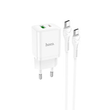 Сетевое зарядное устройство Hoco N28 USB-A+USB-C (20W · 3A) с кабелем Type-C – Type-C (White)