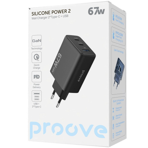 Сетевое зарядное устройство Proove Silicone Power 2 USB-A+2xUSB-C (67W · 3A) (Black)
