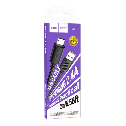 Кабель Hoco X88 USB-A – Micro-USB (2 м · 12W · 2.4A) (Black)