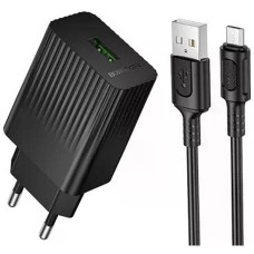 Сетевое зарядное устройство Borofone BAS72A USB-A (18W · 3A) с кабелем USB-A – Micro-USB (Black)