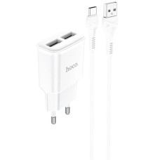 Сетевое зарядное устройство Hoco C88A 2xUSB-A (12W · 2.4A) с кабелем USB-A – Type-C (White)