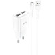 Сетевое зарядное устройство Hoco C88A 2xUSB-A (12W · 2.4A) с кабелем USB-A – Type-C (White)