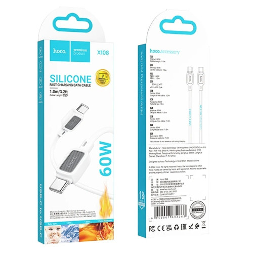 Кабель Hoco X108 Type-C – Type-C (1 м · 60W · 3A) (White)