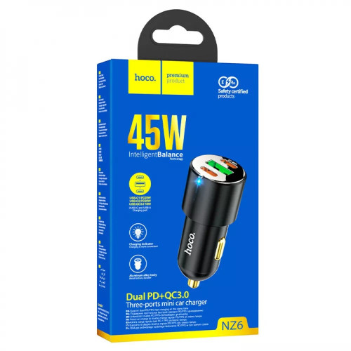 Автомобильное зарядное устройство Hoco NZ6 USB-A+2xUSB-C (45W · 3A) (Black)