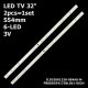 Пряма підсвітка для телевізора Telefunken 32″ 4C-LB320T-GY6 (2 планки по 554 мм, 6 LED, лінза 15,5 мм, 3 В)