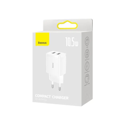 Сетевое зарядное устройство Baseus Compact 2xUSB-A (10.5W · 2A) (CCXJ010202) (White)