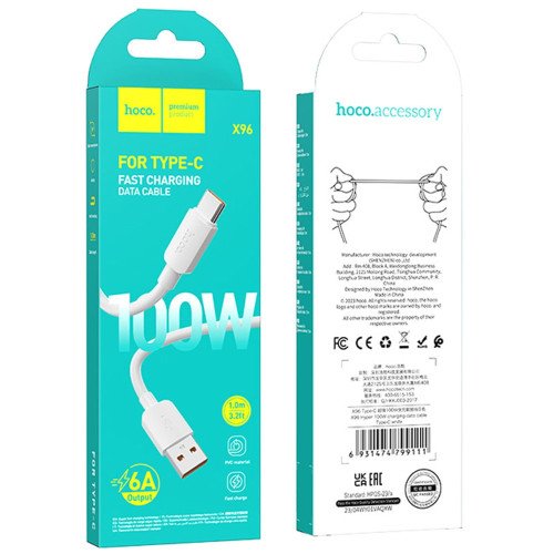 Кабель Hoco X96 USB-A – Type-C (0.25 м · 100W · 5A) (White)