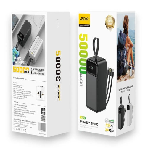 Повербанк Aspor A319 22.5W (50000 mAh) (Black)