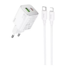 Сетевое зарядное устройство Hoco N41 USB-A+USB-C (20W · 3A) с кабелем Type-C – Lightning (White)
