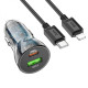 Автомобильное зарядное устройство Hoco Z47A Transparent USB-A+USB-C (30W · 3A) с кабелем Type-C – Lightning (Black)
