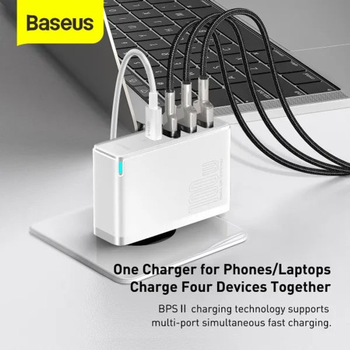 Сетевое зарядное устройство Baseus GaN5 Pro USB-A+2xUSB-C (140W · 5A) с кабелем Type-C – Type-C (CCGP100202) (White)
