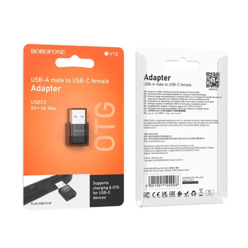 Перехідник OTG Borofone BV18 USB-A 2.0 – Type-C (Black)