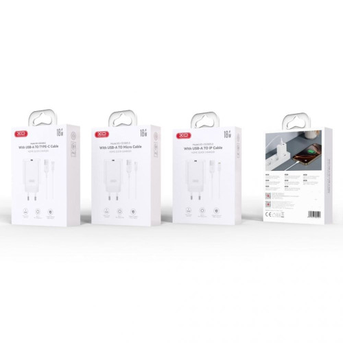 Мережевий зарядний пристрій XO CE33 (18W · 3A) з кабелем USB-A – Type-C (White)