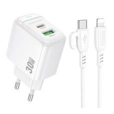 Сетевое зарядное устройство Borofone BAS45A USB-A+USB-C (30W · 3A) с кабелем Type-C – Lightning (White)