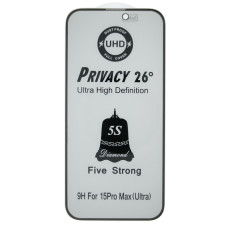 Защитное стекло 5S UHD Privacy 26° для Apple iPhone 15 Pro Max (Full Glue) (Black)