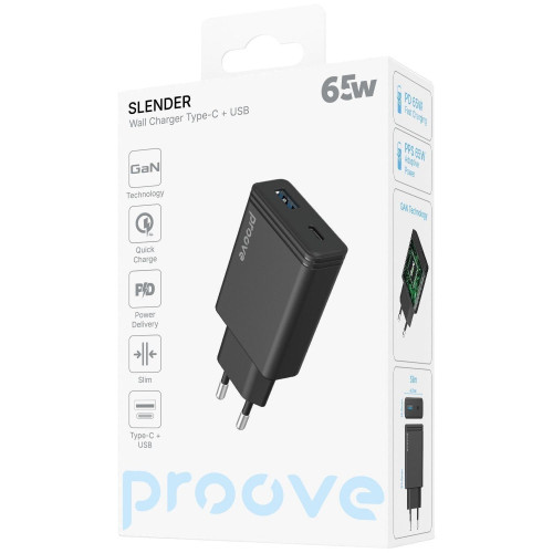 Сетевое зарядное устройство Proove Slender USB-A+USB-C (65W) (White)