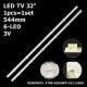 Прямая подсветка для телевизора LG 32″ K550WDC1 (левая, 1 планка 544 мм, 6 LED, линза 15,5 мм, 3 В)