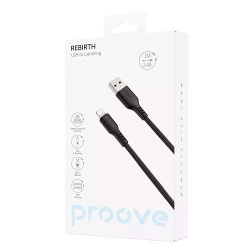 Кабель Proove Rebirth USB-A – Lightning (1 м · 12W · 2.4A) (Black/White)