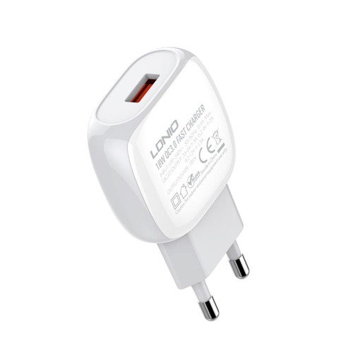 Сетевое зарядное устройство LDNIO A1306q USB-A (18W · 3A) с кабелем USB-A – Type-C (White)