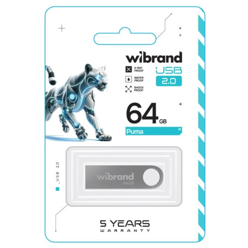 Флешка Wibrand Puma 64GB USB 2.0 (Silver)